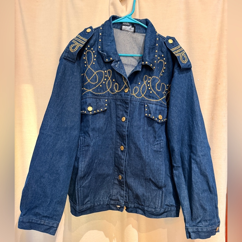 Vintage Jean Jacket with Gold Embroidery & Embellishments
